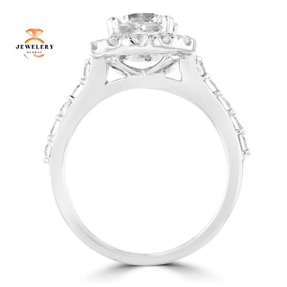 14KT WHITE GOLD 1.70 CTW ROUND DIAMOND ACCENT HALO RING - Image 3