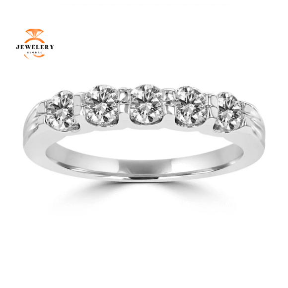 14KT White Gold 3/4 CTW Round Diamond Five Stone Band