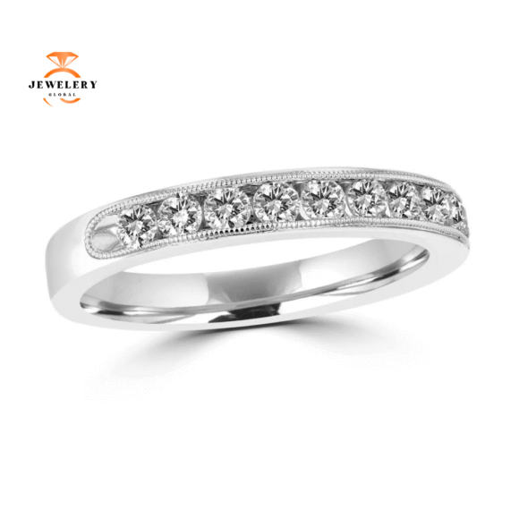 14KT White Gold 1/2 CTW Diamond Channel Set Milgrain Band - Image 2