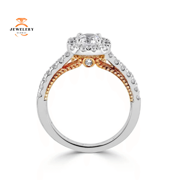 JULEVE 14KT GOLD 1.00 CTW ROUND DIAMOND CUSHION HALO RING - Image 4