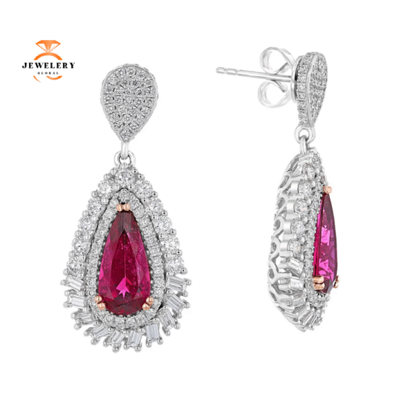 Juleve 3.20 CTW Tourmaline & 2.36 CTW Diamond Halo Drop Earrings