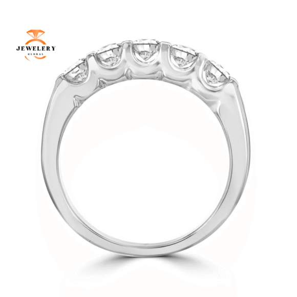 14KT White Gold 3/4 CTW Round Diamond Five Stone Band - Image 3