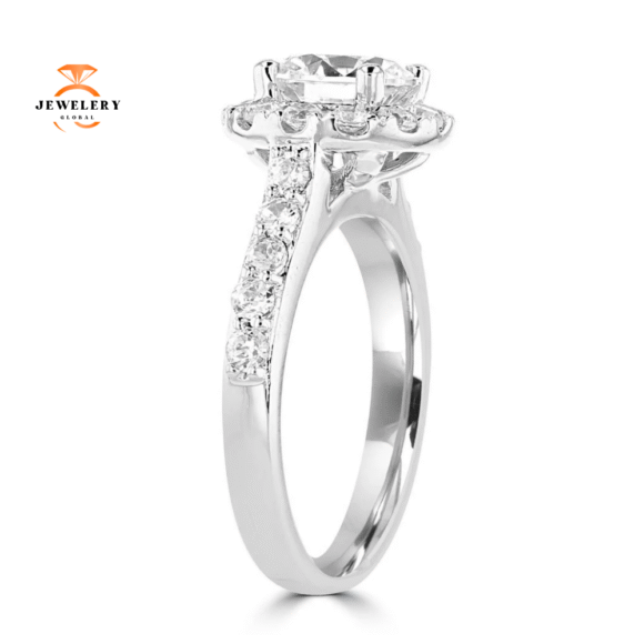 14KT WHITE GOLD 1.70 CTW ROUND DIAMOND ACCENT HALO RING - Image 4