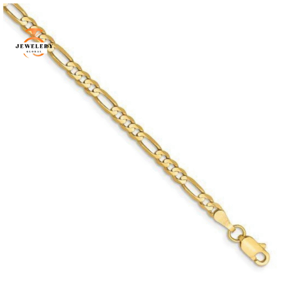 14KT YELLOW GOLD 3MM CONCAVE FIGARO BRACELET- 2 LENGTHS - Image 3