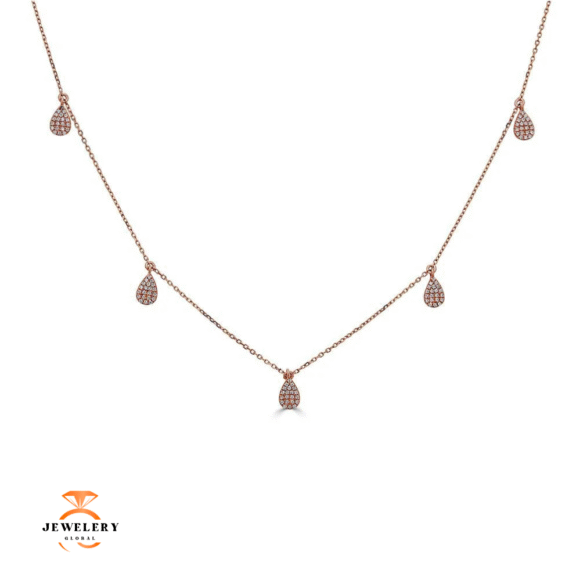 EMILIQUE 14KT GOLD 0.25 CTW DIAMOND 5 PAVÉ PEAR NECKLACE - Image 3
