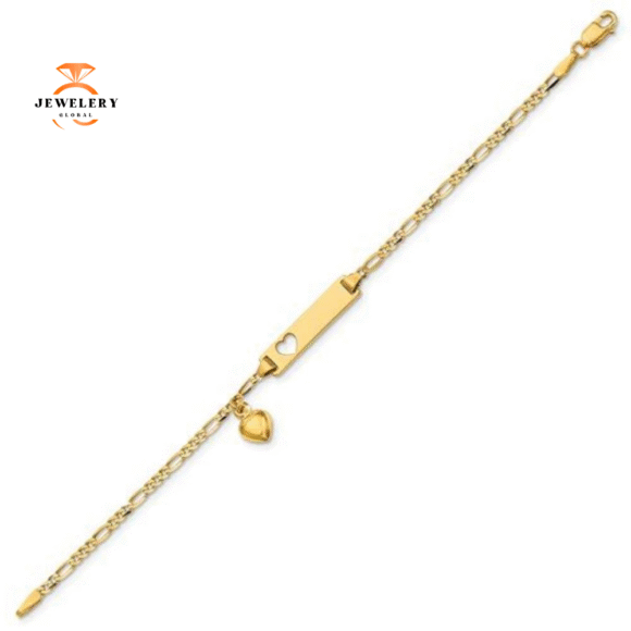 14KT YELLOW GOLD6 IINCH HEART FIGARO LINK CHILD ID BRACELET - Image 2