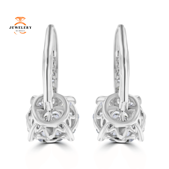 18KT WHITE GOLD 1.00 CTW DIAMOND CLUSTER DROP LEVERBACK EARRINGS - Image 4