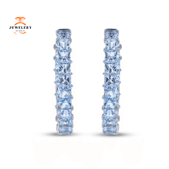 18KT WHITE GOLD 13.41CTW AQUAMARINE OVAL HOOP EARRINGS - Image 2