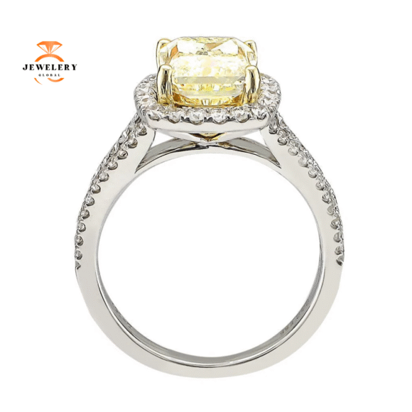 2.53 Fancy Yellow Halo Split Shank Diamond Ring - Image 2