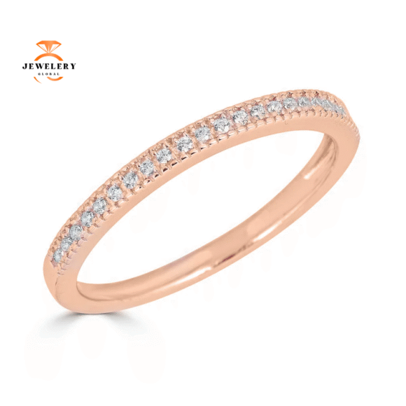 EMILIQUE 14KT GOLD 0.10 CTW DIAMOND BEADED STACKABLE RING - Image 2