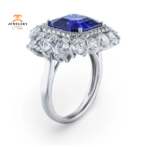 JULEVE PLATINUM 7.28CT SAPPHIRE & 3.38CTW DIAMOND RING - Image 2
