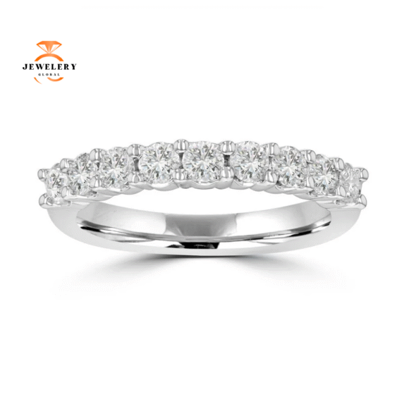14KT White Gold 3/4 CTW Round Diamond Prong Set Band