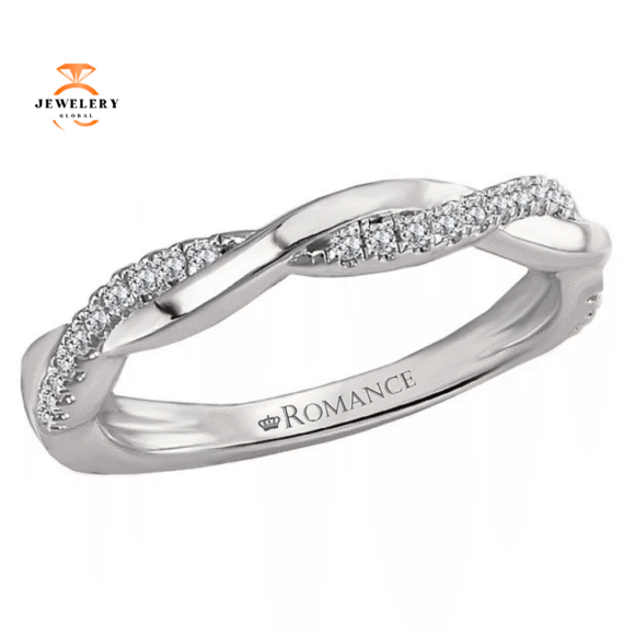 14KT WHITE GOLD 1/7 CTW DIAMOND 2 ROW 30 STONE TWIST BAND