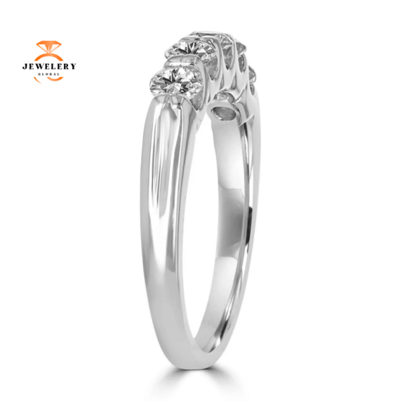 14KT White Gold 3/4 CTW Round Diamond Five Stone Band - Image 2