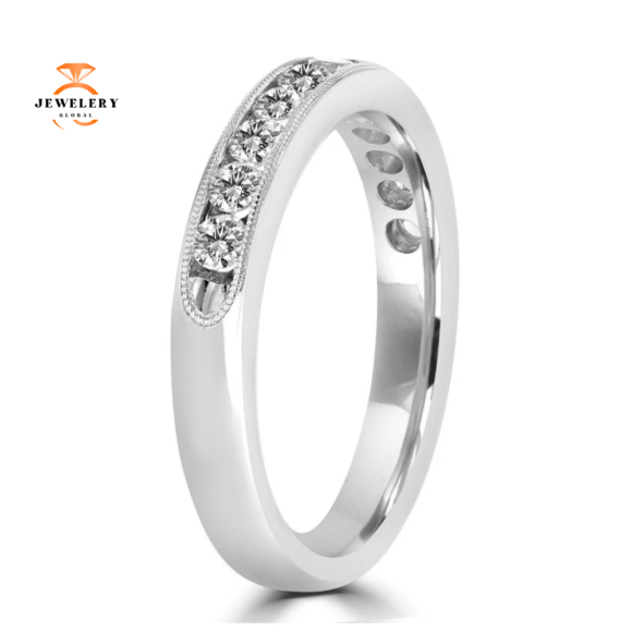 14KT White Gold 1/2 CTW Diamond Channel Set Milgrain Band - Image 3