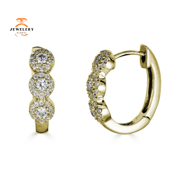 EMILIQUE 14KT GOLD 0.40CTW HUGGIE HOOP HALO EARRINGS