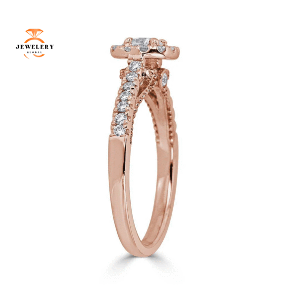 JULEVE 14KT GOLD 0.50 CTW DIAMOND CUSHION HALO CATHEDRAL RING - Image 6