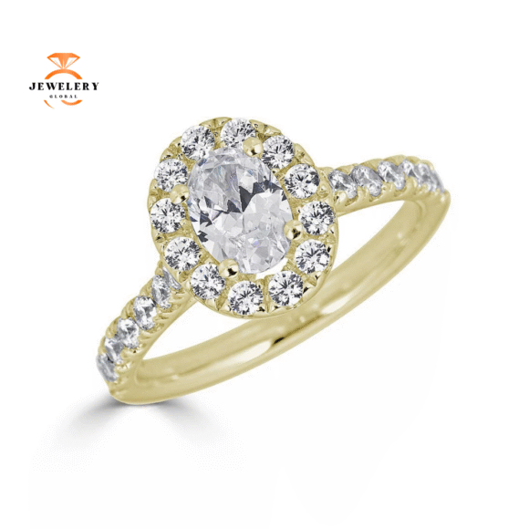 JULEVE 14KT GOLD 1.50 CTW DIAMOND OVAL HALO CATHEDRAL RING