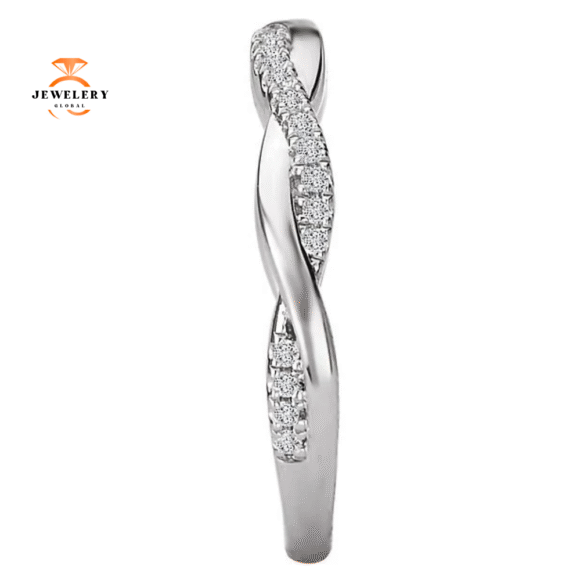 14KT WHITE GOLD 1/7 CTW DIAMOND 2 ROW 30 STONE TWIST BAND - Image 2