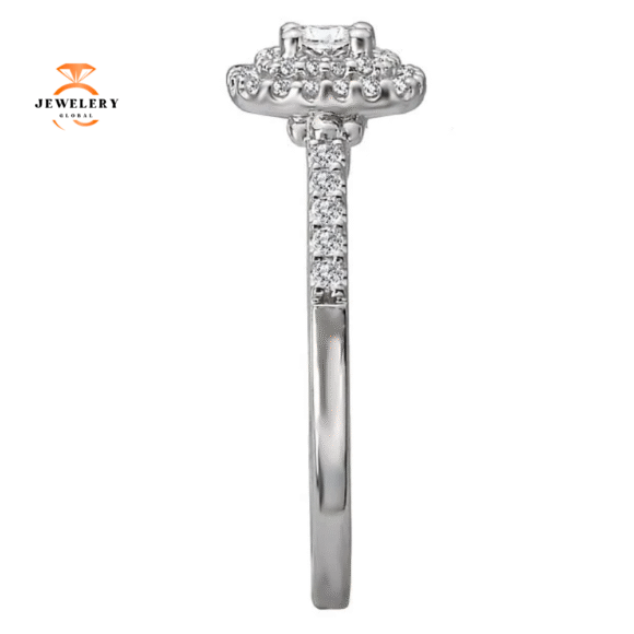 14KT WHITE GOLD 1/2 CTW ROUND DIAMOND DOUBLE CUSHION HALO RING - Image 2