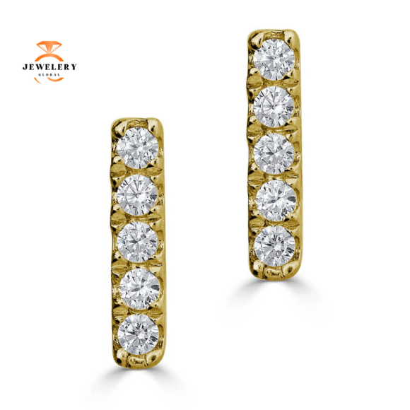 EMILIQUE 14KT GOLD 0.06 CTW DIAMOND BAR STUD EARRINGS - Image 2