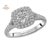14KT WHITE GOLD 1/2 CTW DIAMOND DOUBLE CUSHION HALO SETTING FOR 3/4 CARAT ROUND
