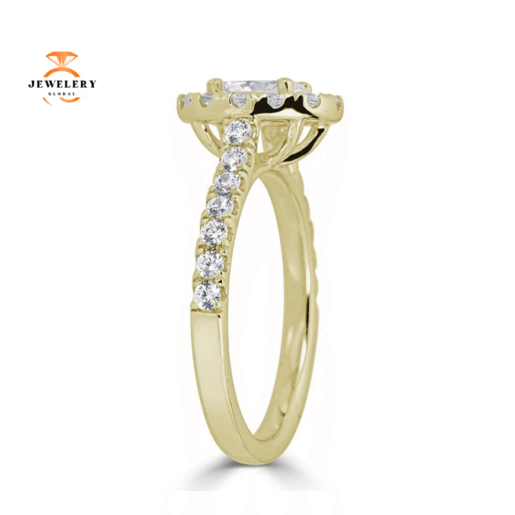 JULEVE 14KT GOLD 1.50 CTW DIAMOND OVAL HALO CATHEDRAL RING - Image 2