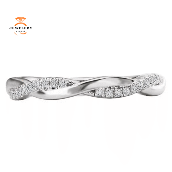 14KT WHITE GOLD 1/7 CTW DIAMOND 2 ROW 30 STONE TWIST BAND - Image 3