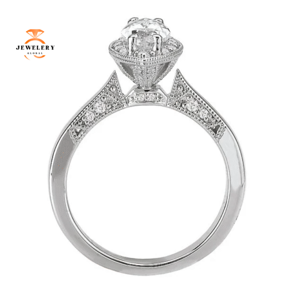 18KT WHITE GOLD 1/4 CTW DIAMOND MARQUISE HALO POLISH TOP SETTING FOR 1 CARAT MARQUISE DIAMOND - Image 3
