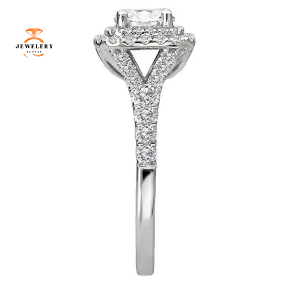 14KT WHITE GOLD 1/2 CTW DIAMOND DOUBLE CUSHION HALO SETTING FOR 3/4 CARAT ROUND - Image 2