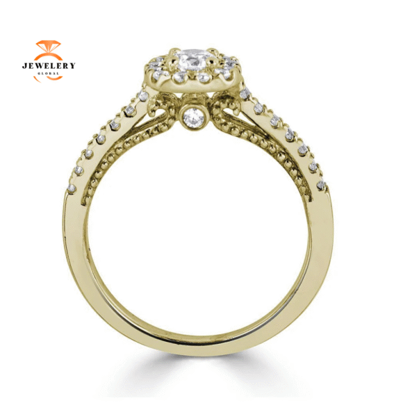 JULEVE 14KT GOLD 0.50 CTW DIAMOND CUSHION HALO CATHEDRAL RING - Image 8