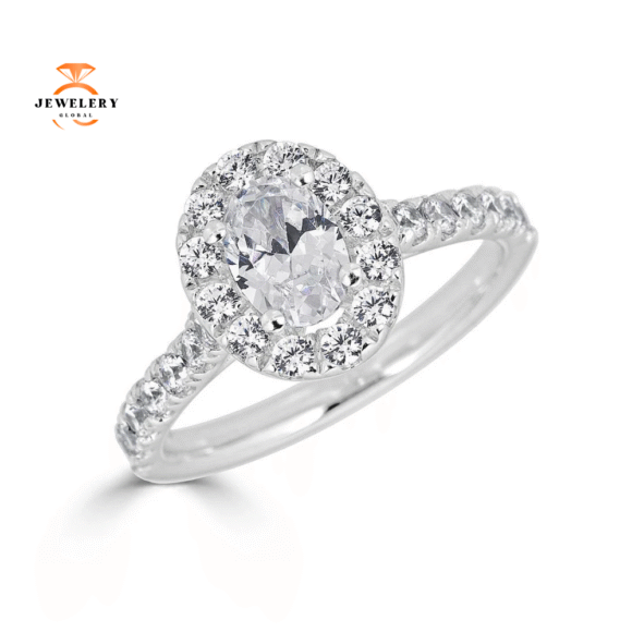 JULEVE 14KT GOLD 1.50 CTW DIAMOND OVAL HALO CATHEDRAL RING - Image 3