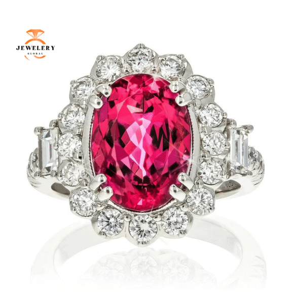 JULEVE 18KT WHITE GOLD 5.01 CT TOURMALINE & 1.30 CTW DIAMOND RING