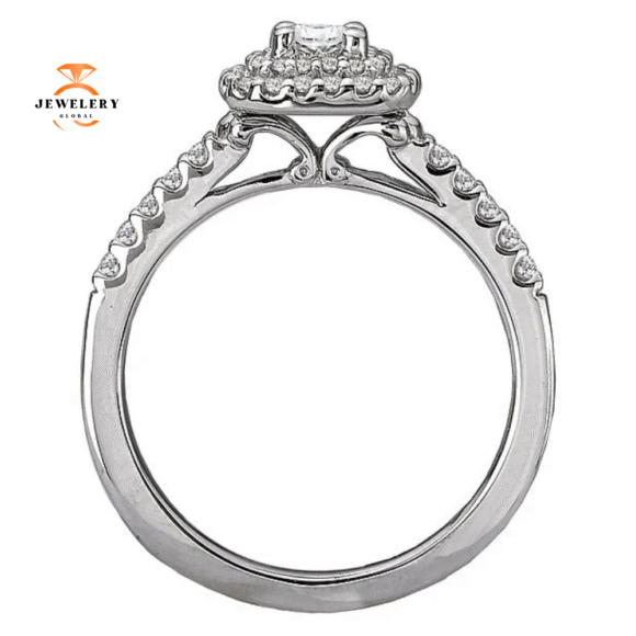 14KT WHITE GOLD 1/2 CTW ROUND DIAMOND DOUBLE CUSHION HALO RING - Image 3