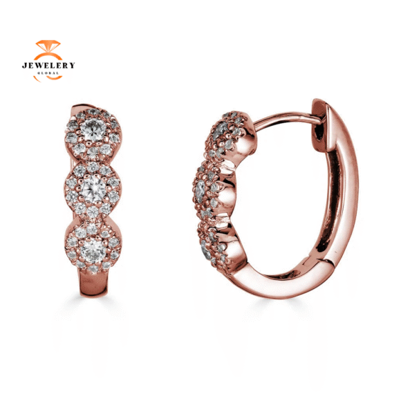EMILIQUE 14KT GOLD 0.40CTW HUGGIE HOOP HALO EARRINGS - Image 3