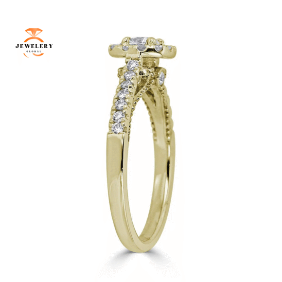 JULEVE 14KT GOLD 0.50 CTW DIAMOND CUSHION HALO CATHEDRAL RING - Image 9