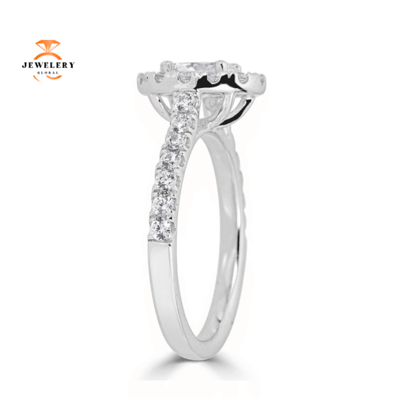 JULEVE 14KT GOLD 1.50 CTW DIAMOND OVAL HALO CATHEDRAL RING - Image 4