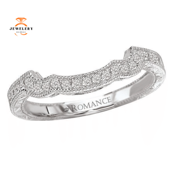14KT WHITE GOLD 1/7 CTW DIAMOND CURVED MILGRAIN WEDDING BAND