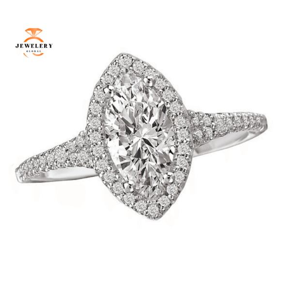 18KT WHITE GOLD 1/5 CTW DIAMOND MARQUISE HALO "Y" SHANK SETTING FOR 1 CARAT