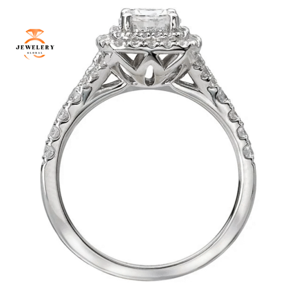 14KT WHITE GOLD 1/2 CTW DIAMOND DOUBLE CUSHION HALO SETTING FOR 3/4 CARAT ROUND - Image 4