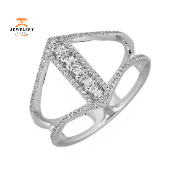 EMILIQUE 14KT GOLD 0.45 CTW DIAMOND FLARED 2 ROW BAR RING