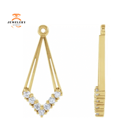 14KT YELLO GOLD ROUND DIAMOND EARRINGS JACKETS - Image 2