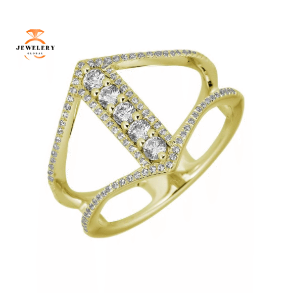 EMILIQUE 14KT GOLD 0.45 CTW DIAMOND FLARED 2 ROW BAR RING - Image 2