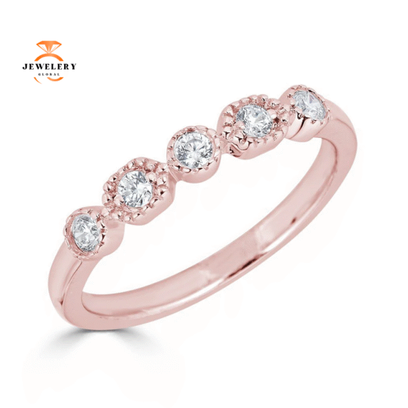 Emilique 14KT Gold 1/5 CTW Diamond Hexagon & Round Milgrain Band