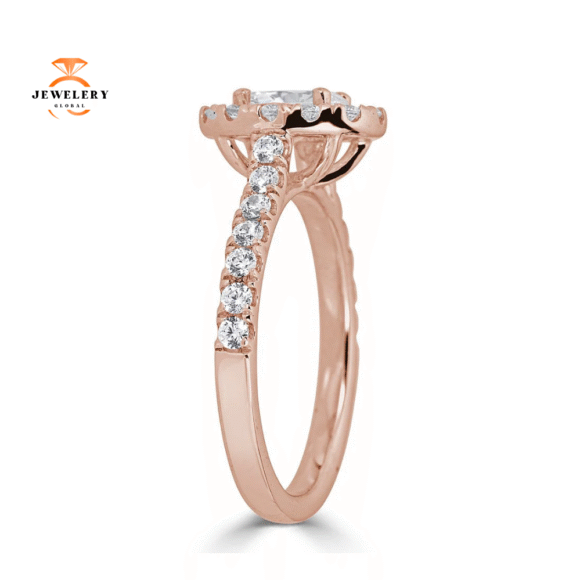 JULEVE 14KT GOLD 1.50 CTW DIAMOND OVAL HALO CATHEDRAL RING - Image 6