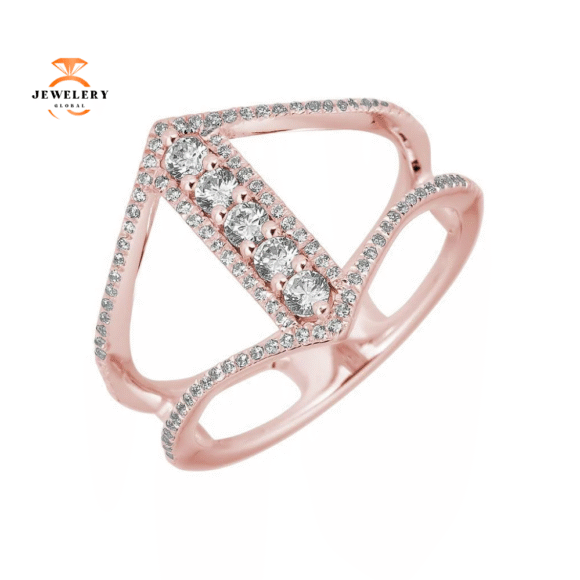 EMILIQUE 14KT GOLD 0.45 CTW DIAMOND FLARED 2 ROW BAR RING - Image 3