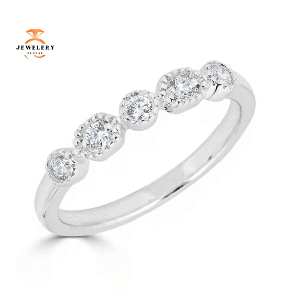 Emilique 14KT Gold 1/5 CTW Diamond Hexagon & Round Milgrain Band - Image 2