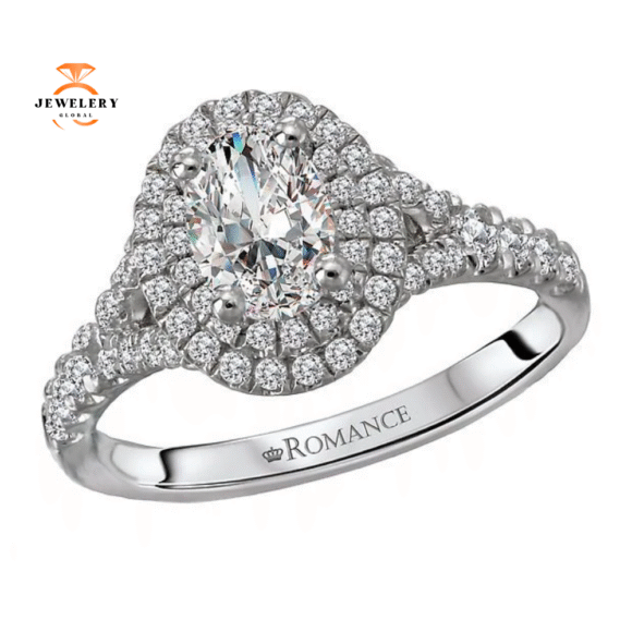 14KT WHITE GOLD 1/2 CTW DIAMOND DOUBLE OVAL HALO SETTING FOR 1/2 CT OVAL