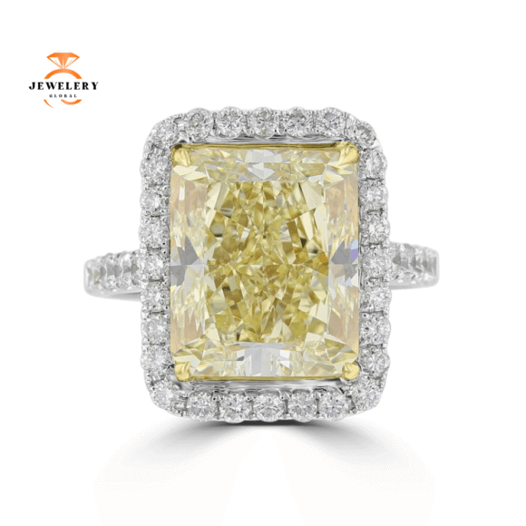 18KT WHITE GOLD 10.03 CT YELLOW DIAMOND RADIANT HALO RING