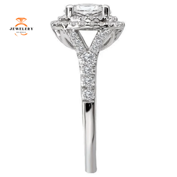 14KT WHITE GOLD 1/2 CTW DIAMOND DOUBLE OVAL HALO SETTING FOR 1/2 CT OVAL - Image 2